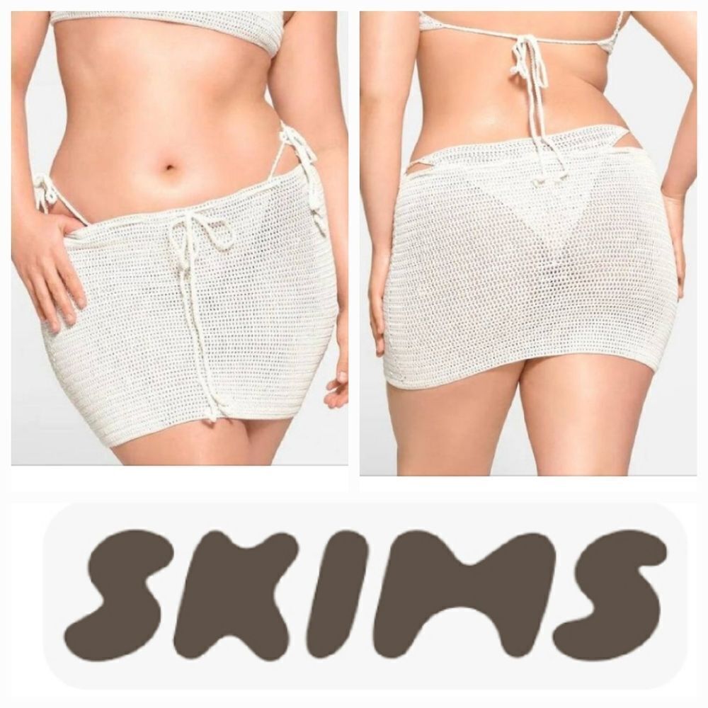 SKIMS Women's Marble Crochet Swim Mini Drawstring Skirt Size 3X
